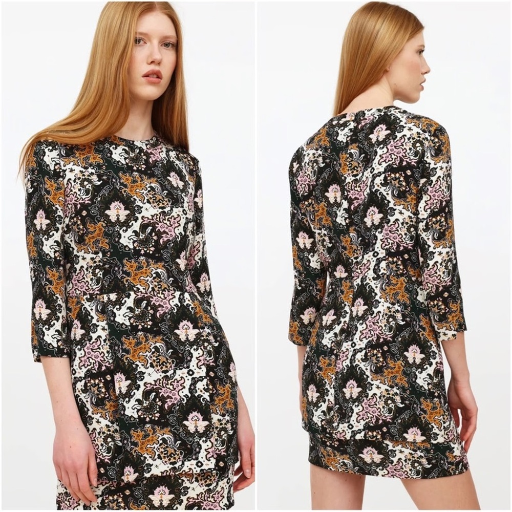 A.L.C. Tordi Abstract Floral 100% Silk Crepe Mini Dress Size 8 Paisley Pleated